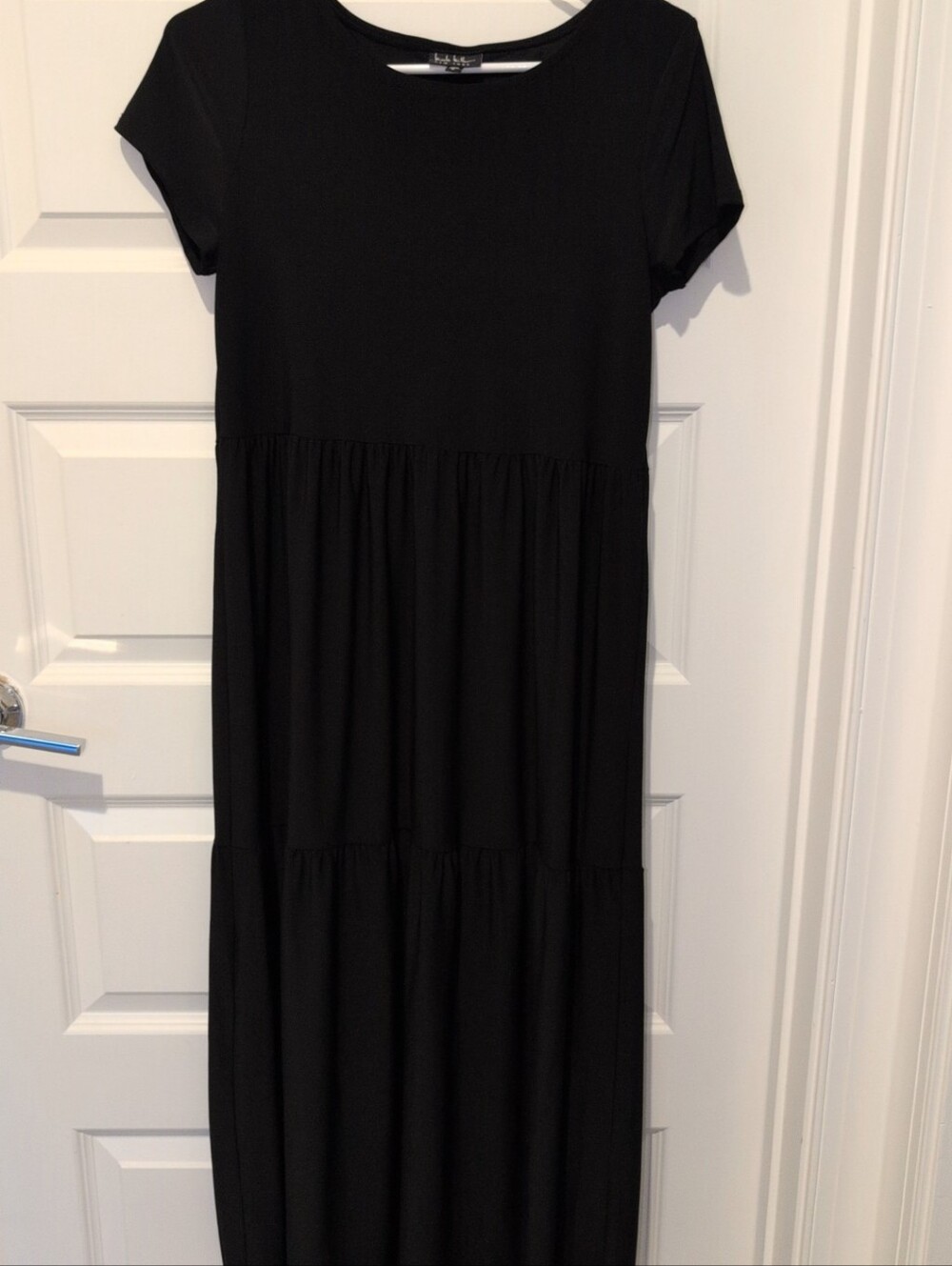 Nicole Miller Black Short-Sleeve Tiered Maxi Dress - Picture 7 of 9